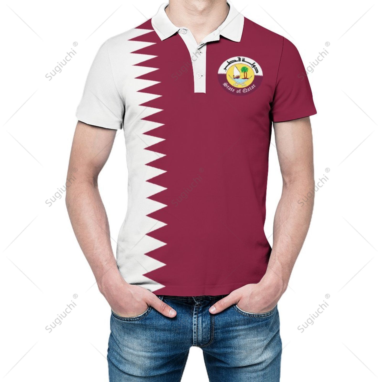Unisex Polo Shirt Qatar Flag 3 - огляд і ціна 3D Printing Qatar