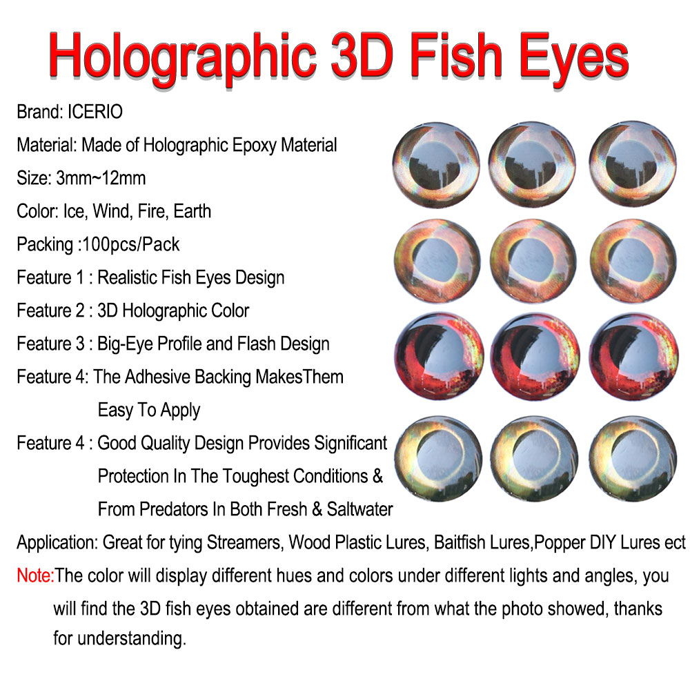 ICERIO 100PCS  Holographic 3D  - огляд і ціна 3D Printing Lure
